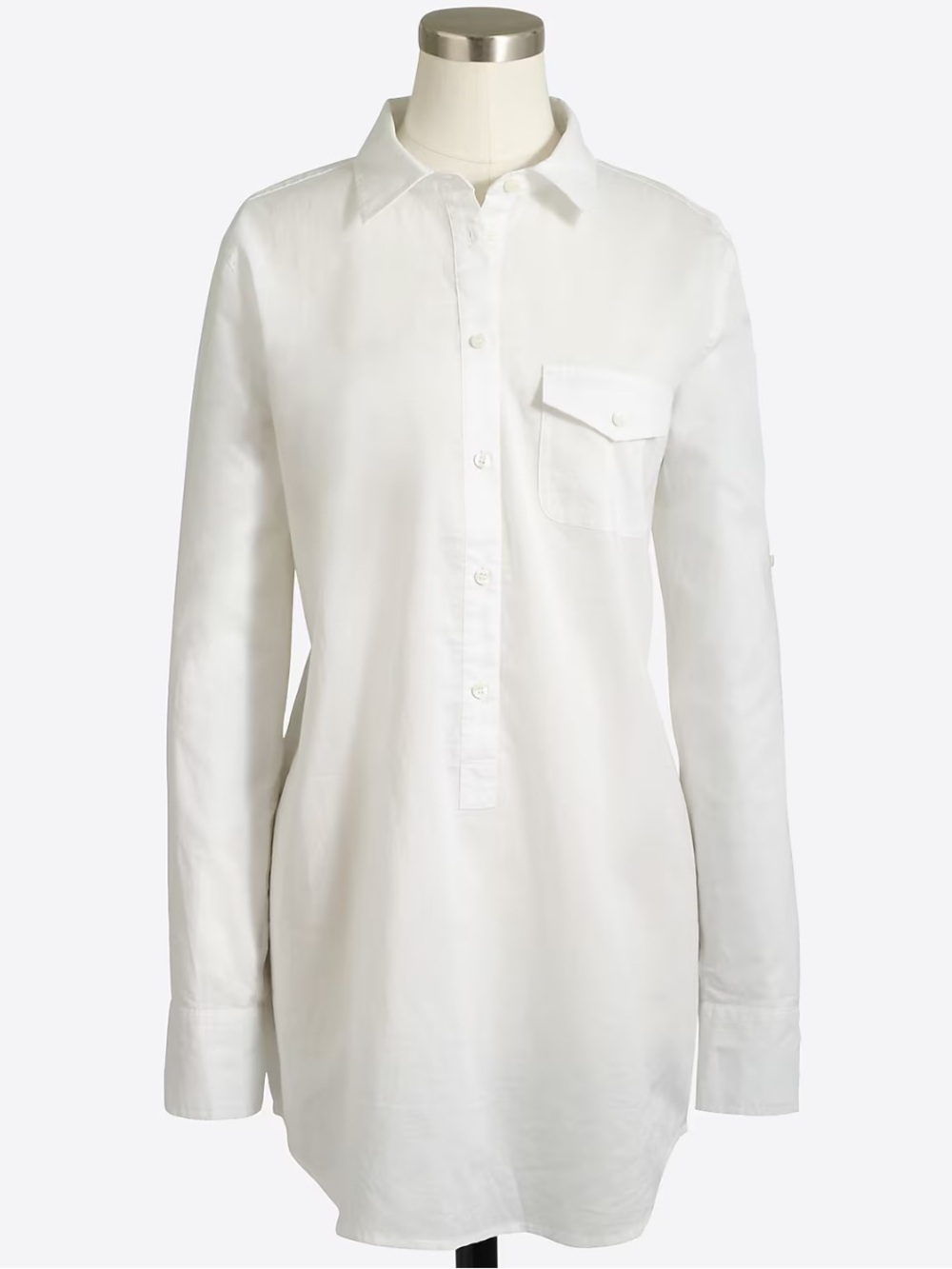 J.Crew Cotton Chambray Pocket Tunic White Button Up Shirt Size XS